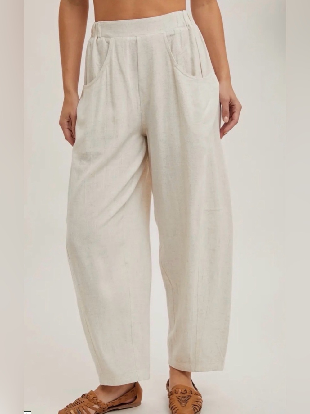 NWT Bluivy Barrel Wide-Leg Linen Blend Pants ~ Oatmeal Cream